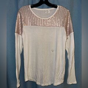 Sequin detail Long sleeve Cream Top